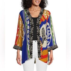 NWT John Mark Multi Print Open Front 3/4 Sleeve Kimono Sz PS